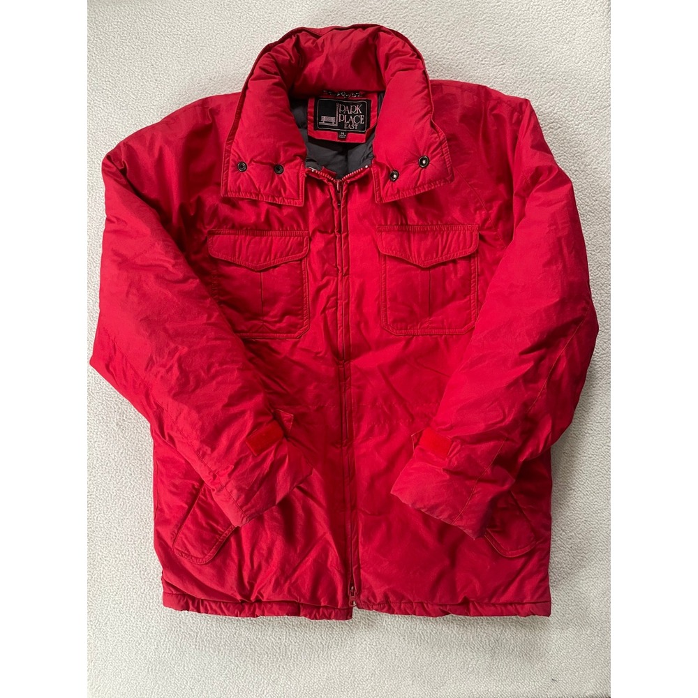 Vintage 90s Park Place East Mens Medium Cotton Puffer Jacket Red Down Utility
